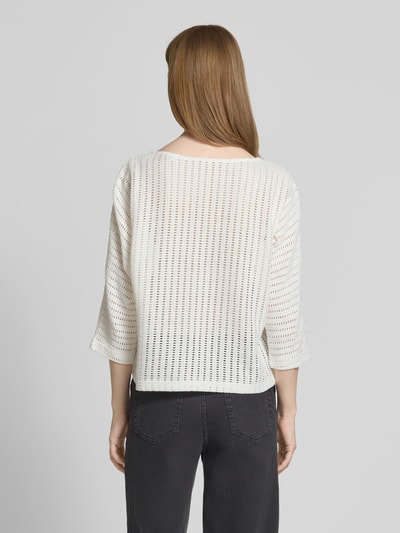 OPUS Sweter z dzianiny z rękawem o dł. 3/4 model ‘Sowi’ Złamany biały 5
