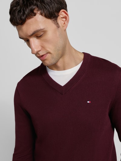 Tommy Hilfiger Regular fit pullover van een mix van katoen en kasjmier Bordeaux - 3