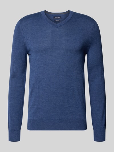 Christian Berg Men Strickpullover aus Woll-Mix mit V-Ausschnitt Jeansblau Melange 1