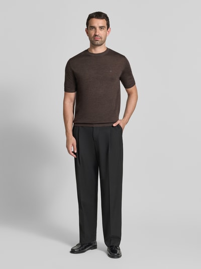Fynch-Hatton T-Shirt mit Rundhalsausschnitt und Label-Stitching Dunkelbraun 1