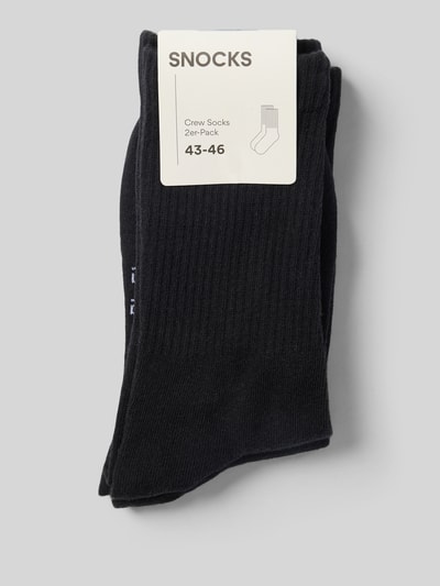 Produktfoto, Socken mit elastischem Bund Modell 'Crew' im 2er-Pack von Snocks für Herren aus schwarzem Baumwoll-Mix, weiche Struktur.