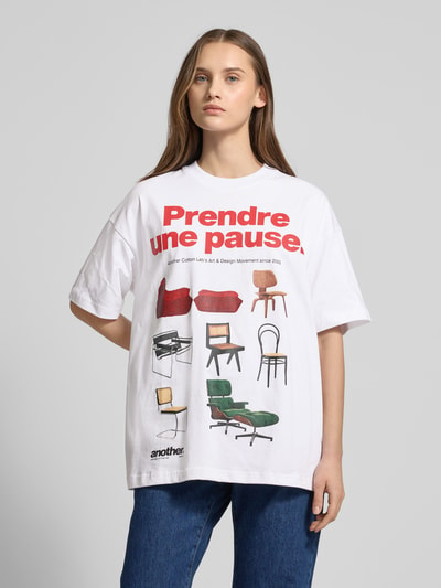 ANOTHER COTTON LAB Oversized T-shirt met labelprint, model 'Prendre Une Pause' Wit - 4