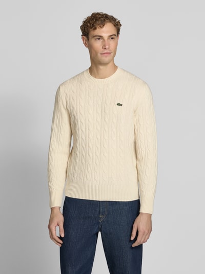 Lacoste Regular fit pullover van pure wol Offwhite - 4