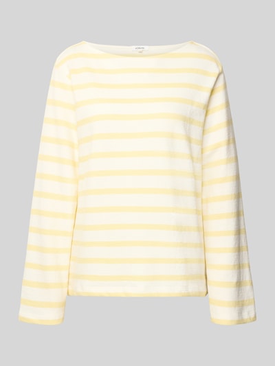 Productfoto, Relaxed Fit Sweatshirt uit pure katoen van s.Oliver RED LABEL, two tone design, label patch, gele en witte strepen, U-boothals, lange mouwen, sweat materiaal.