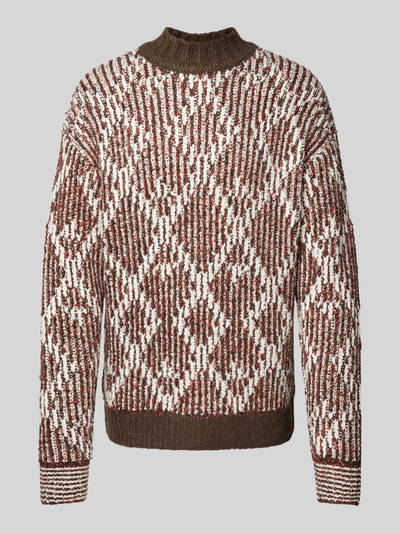 Scotch & Soda Strickpullover mit Stehkragen Modell 'Jacquard' Mittelbraun Mel 2