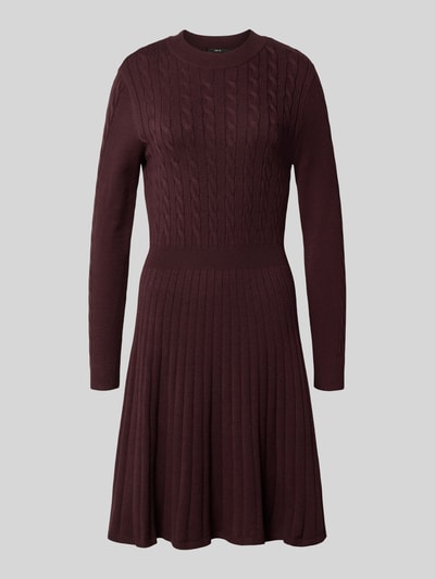 Zero Knielanges Strickkleid aus Viskose-Mix mit Zopfmuster Bordeaux 2