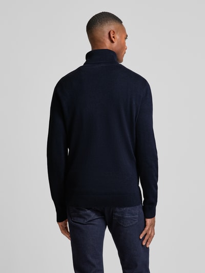 Tom Tailor Regular Fit Rollkragenpullover aus reiner Baumwolle mit Logo-Stitching Dunkelblau 5