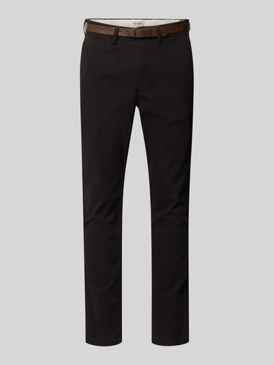 Produktfoto, Slim Fit Stoffhose mit abnehmbarem Gürtel Modell 'Marco' von JACK & JONES, Baumwoll-Mix, Gesäßtaschen, Eingrifftaschen, schwarz