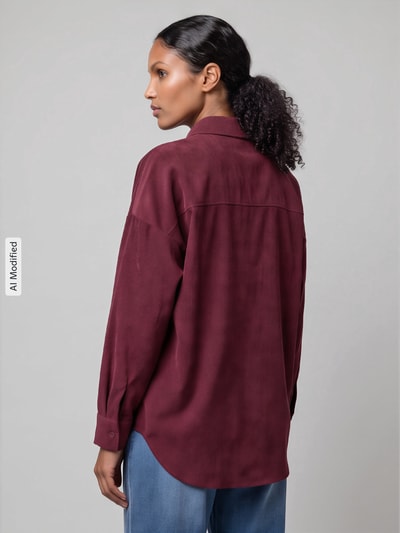 VERO MODA oversized fit blouse met lange mouwen met borstzak model 'SANNE' Donkerrood - 5