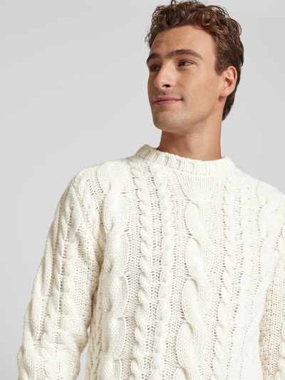 Profuomo Strickpullover mit Zopfmuster Offwhite 3