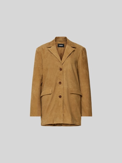 Produktfoto, Blazer aus echtem Ziegenvelours von ROTATE in Camel, gerade Form, Reverskragen, Knopfleiste, Pattentaschen, samtige Textur