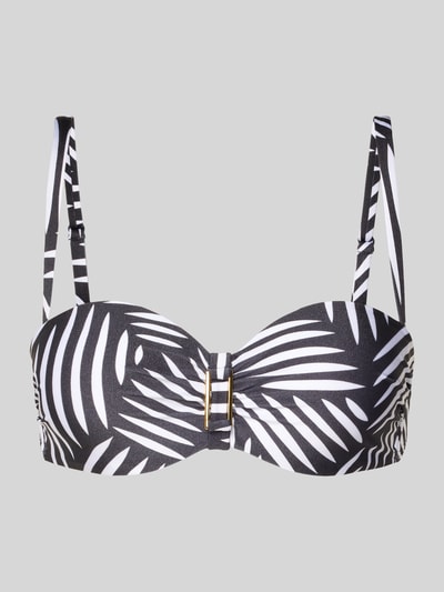 Produktfoto, PLUS SIZE Bikini-Oberteil mit Bügel Modell 'Liv' von LASCANA in Schwarz-Weiß mit Blätter-Muster, verstellbare Spaghettiträger, Material-Mix mit Stretch-Anteil, Hakenverschluss, vorgeformte Cups.
