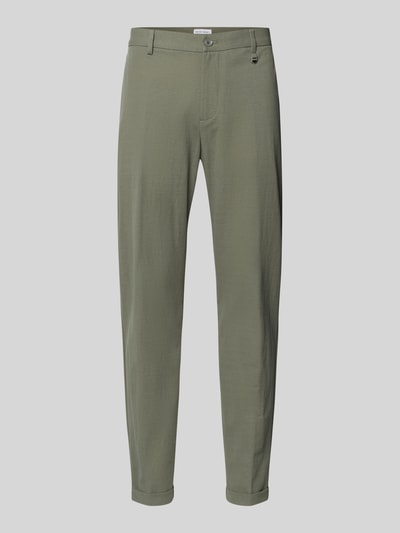 Produktfoto, Anzughose mit Aufschlag Modell 'ASHE' von Antony Morato im Slim-Fit aus Leinen-Baumwoll-Mix, grün, Knopf-Reißverschluss, französische Eingrifftaschen, Gesäßleistentaschen, Struktur Anzug-Stoff, Bundweite 43 cm, Innenbeinlänge 74 cm, für Herren