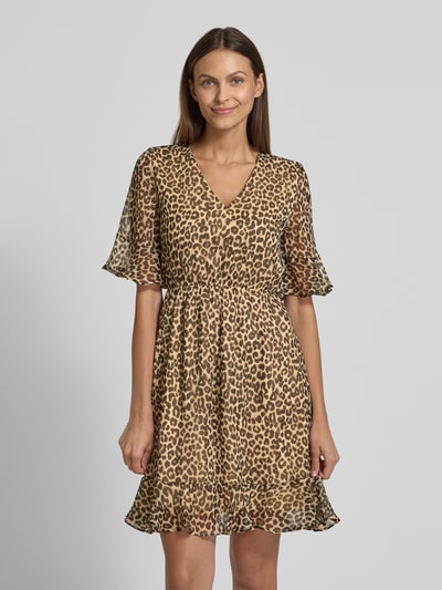 Vero Moda Getailleerde mini-jurk met V-hals, model 'SMILLA' Middenbruin - 4