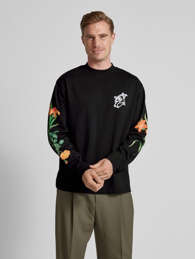 HUGO Sweatshirt mit gerippten Abschlüssen Modell 'Diflowerlo' Black 4