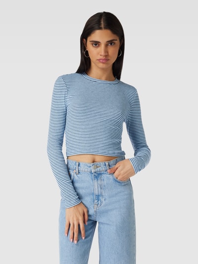 Noisy May Cropped Longsleeve mit Streifenmuster Modell 'POSY' Hellblau 4