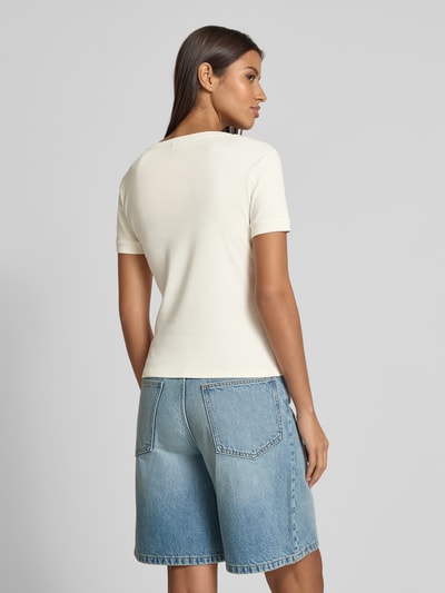 Jake*s Casual T-Shirt in Ripp-Optik mit Schriftzug Offwhite 5