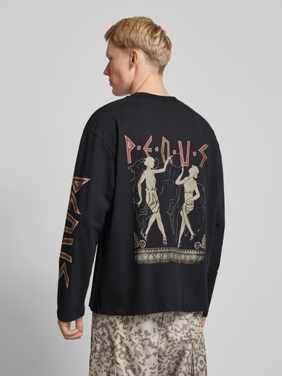 PEQUS Longsleeve mit Label-Prints Modell 'Ancient Love Story' Black 5