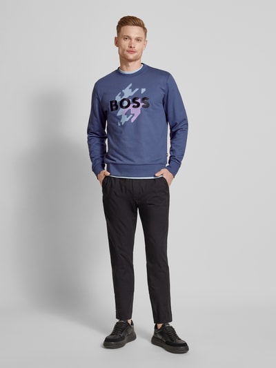 BOSS Sweatshirt mit Label-Stitching Modell 'Soleri' Marine 1