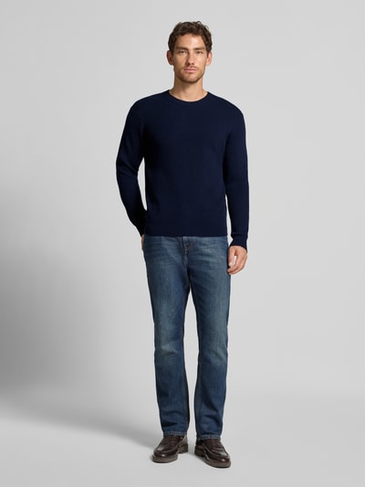 Manuel Ritz Gebreide pullover met ribboorden Marineblauw - 1