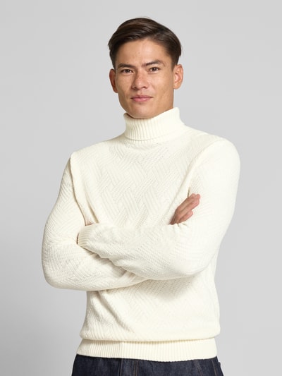 SELECTED HOMME Regular Fit Rollkragenpullover aus reiner Baumwolle Modell 'TREVOR' Offwhite 3