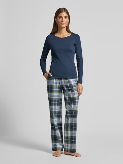 Christian Berg Woman Pyjama-Oberteil in Ripp-Optik mit Spitzenbesatz Dunkelblau 1