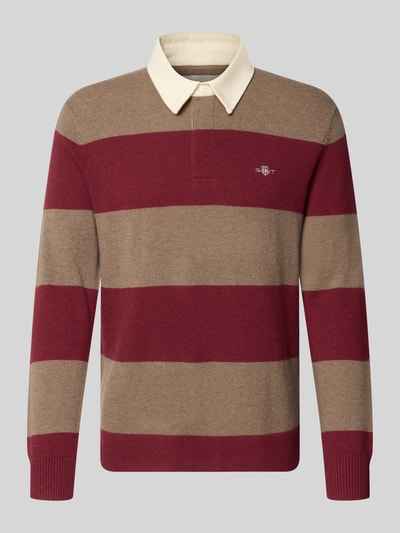 Produktfoto, Regular Fit Pullover aus reiner Baumwolle von GANT, breite Streifen in Rot und Beige, glatte Textur, Herren Pullover
