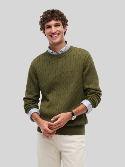 Tommy Hilfiger regular fit pullover van puur katoen Olijfgroen - 4