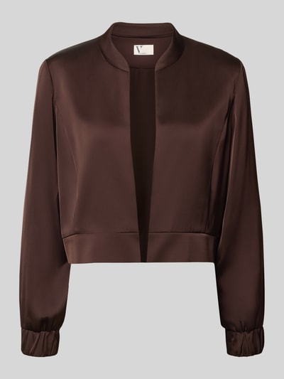 Produktfoto, Cropped Kurzblazer ohne Verschluss von Vera Mont, glatter brauner Stoff, schlichte Form, matter Glanz