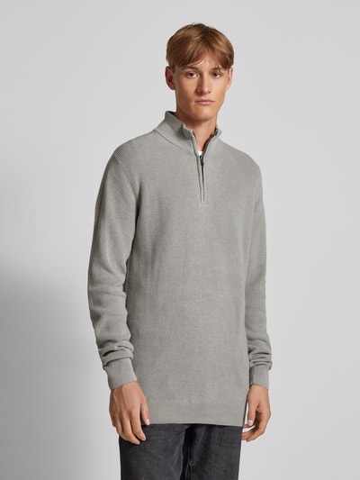 Blend Sweter z dzianiny z kołnierzem model ‘Codford’ Jasnoszary 4