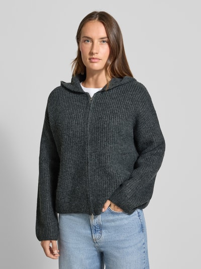 Jake*s Casual Kurtka z dzianiny z zamkiem błyskawicznym dwustronnym i kapturem Ciemnoszary melanż 4