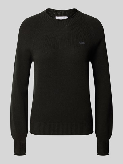 Produktfoto, Regular Fit Pullover aus reiner Wolle von Lacoste in zwart, fijn gebreid met subtiele textuur, Dames pullover van Lacoste