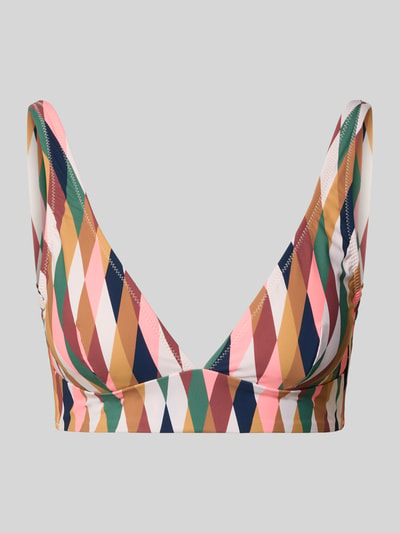 Produktfoto, Bikini-Oberteil mit Spaghettiträgern Modell 'Abanov Longline' von Barts aus Material-Mix mit Stretch-Anteil, V-Ausschnitt, buntes Rautenmuster, Hakenverschluss