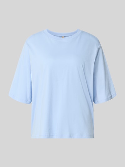 Produktfoto, Boxy Fit T-Shirt aus Bio-Baumwolle Modell 'Derby' von Soyaconcept in Hellblau, Damen T-Shirt mit Rundhalsausschnitt, Rückenlänge bei Größe S 57 cm.