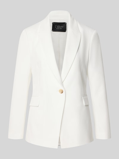 Produktfoto, Shaped Fit Longblazer mit steigendem Reverskragen von s.Oliver BLACK LABEL in Optik: Unifarben, Pattentaschen, Rückenschlitz, einreihige Knopfleiste, Passform: Shaped Fit, Ärmelform: Langarm, glatte Textur, Produktfoto
