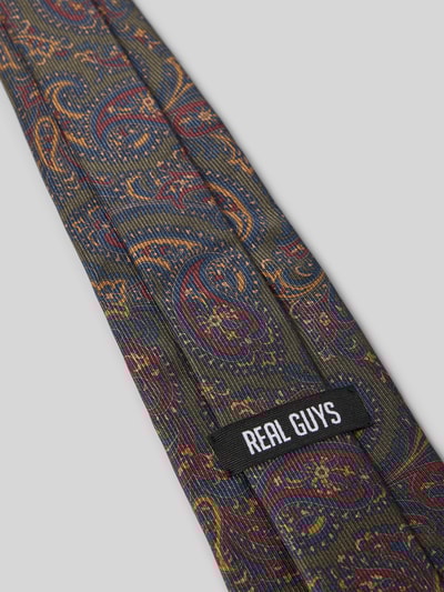 REAL GUYS Seidenkrawatte mit Logo-Patch (8,5cm) Oliv 3