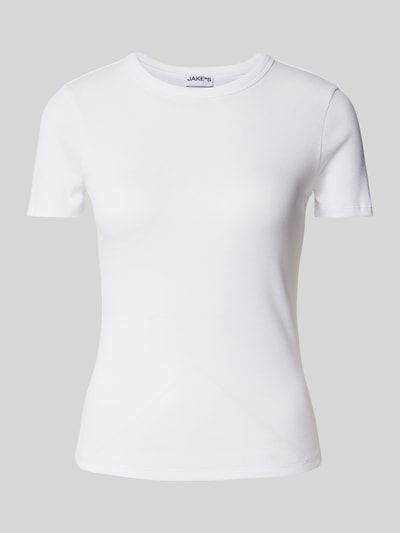 Jake*s Casual T-Shirt mit Rippenstruktur Weiss 2