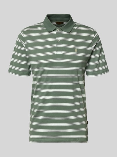 Produktfoto, Regular Fit Poloshirt mit Logo-Stitching Modell 'Adam' von Jack & Jones Premium, grün mit weißen Streifen, reine Baumwolle, kurzärmelig, Polo-Kragen.