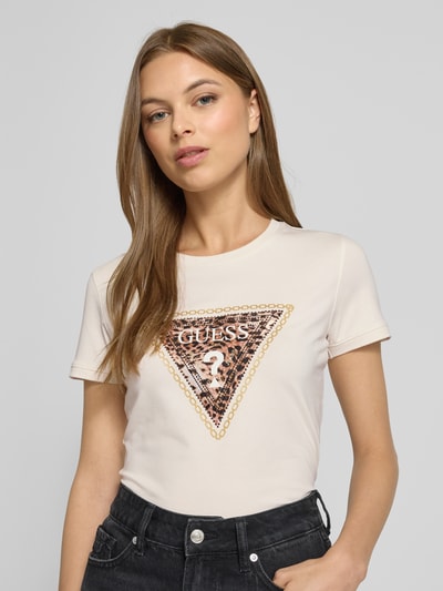 Guess T-Shirt mit Rundhalsausschnitt Ecru 3