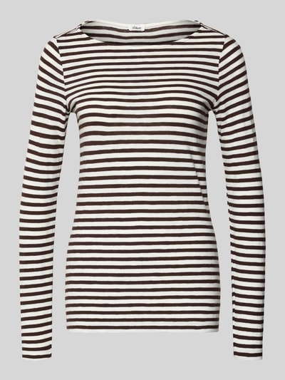 s.Oliver RED LABEL Bluzka z długim rękawem o kroju slim z czystej bawełny Ciemnobrązowy 2