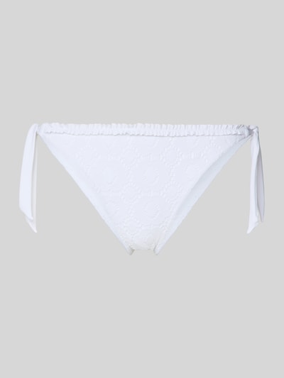 Produktfoto, Bikini-Slip mit seitlicher Schnürung Modell 'DASIA MONTILACE' od Banana Moon, bawełniany materiał z domieszką stretchu, dopasowany krój, biały kolor, efektowne teksturowane wzory okręgów