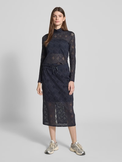 Marc Cain Semi-transparant shirt met lange mouwen en opstaande kraag Marineblauw - 1