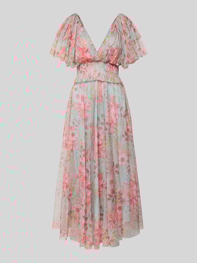 LACE & BEADS Knielanges Cocktailkleid mit V-Ausschnitt Hellgelb 2