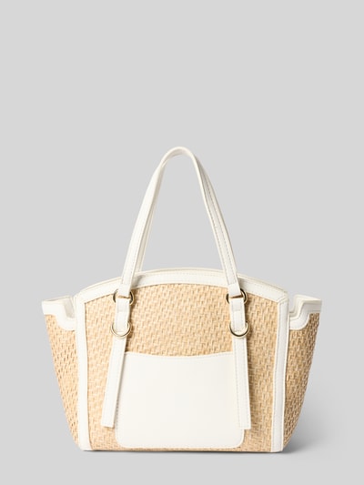 Produktfoto, Handtasche in Flecht-Optik Modell 'Demetra' von VALENTINO BAGS in Beige und Weiß, Strukturmix, Logo-Detail, Maße wie angegeben