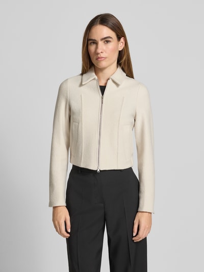 Marc Cain Żakiet o kroju regular fit z żywej wełny z zamkiem błyskawicznym dwustronnym Piaskowy 4