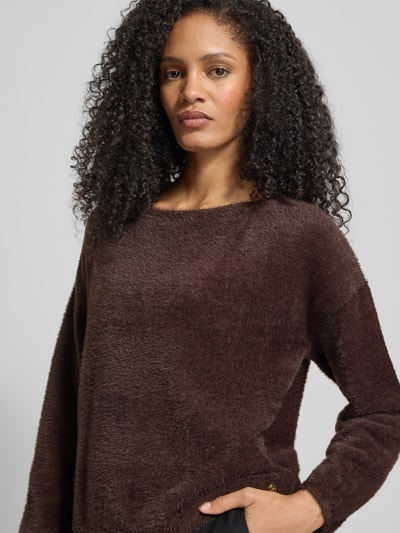 s.Oliver BLACK LABEL Relaxed fit pullover met viscose Donkerbruin - 3