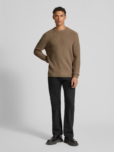 Wood Wood Gebreide pullover met ronde hals, model 'Andy' Lichtbruin - 1