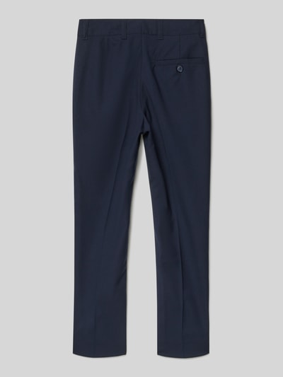 Produktfoto, dunkelblaue Stoffhose mit französischen Eingrifftaschen von G.O.L., gerader Schnitt, Bundfalten, Gesäßtasche, Material-Mix mit Viskose-Anteil