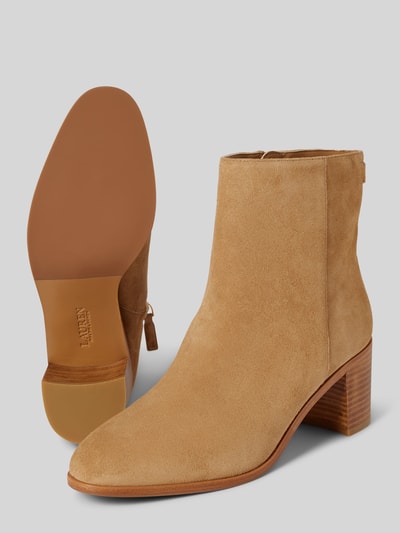 Lauren Ralph Lauren Leren enkellaarsjes met labeldetail, model 'CASSIE' Camel - 3