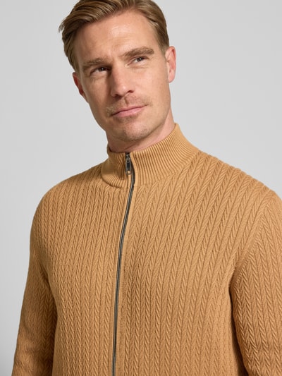 Christian Berg Men Gebreid jack met ritssluiting  Cognac - 3